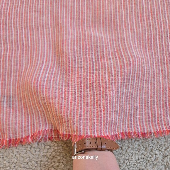 Linen Blend Large Striped Scarf Pink, Orange, and White - Picture 6 of 14